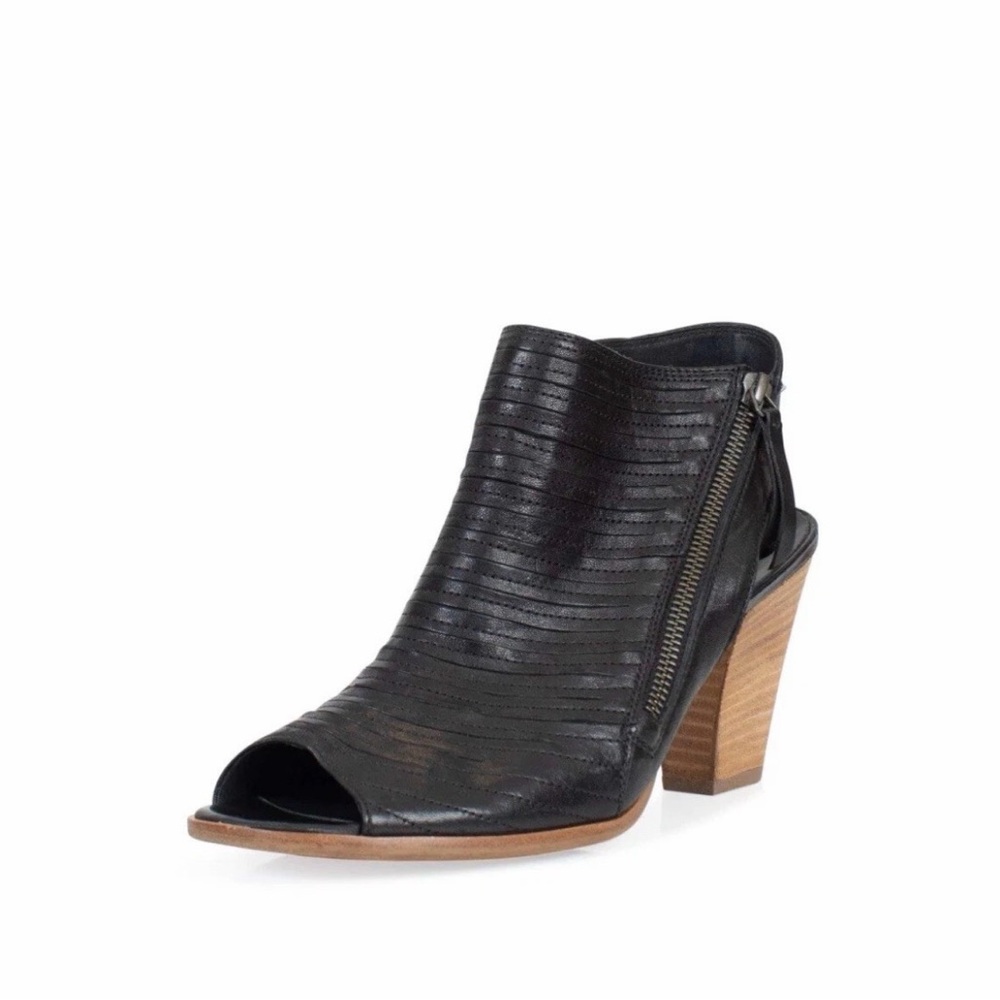Paul Green Cayenne Leather Peep Toe Black Leather Booties UK 4/US 6.5